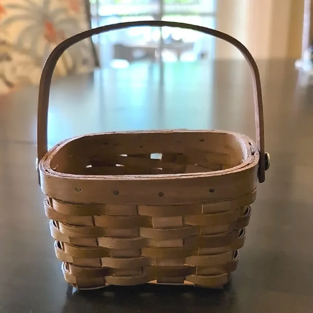 Brown Woven Basket with Handle and Rim Accents